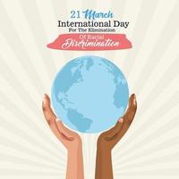 stop racism international day poster with interracial hands lifting earth planet vector