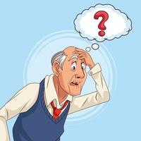 old man patient of alzheimer disease with ask speech bubble vector