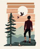 beautiful landscape with man traveler scene vector