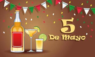 Celebración de la fiesta del cinco de mayo con bebidas de tequila. vector