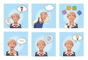 old men patients of alzheimer disease with speech bubbles an puzzle pieces vector