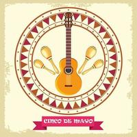 cinco de mayo celebration with guitar and maracas circular frame vector