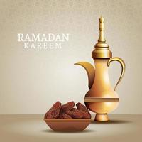 ramadan kareem celebration with golden teapot and food vector