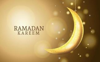 ramadan kareem celebration with golden moon vector