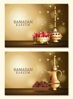 ramadan kareem celebration with golden utensils and apples vector