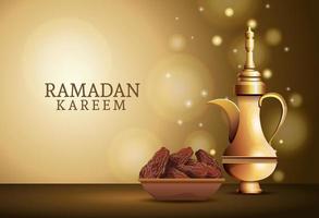 ramadan kareem celebration with golden teapot and food vector