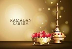 ramadan kareem celebration with golden chalice and apples vector