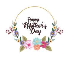 happy mothers day card with flowers circular frame vector