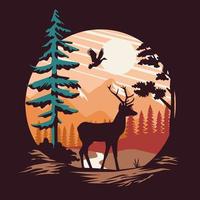 beautiful landscape with reindeer and birds scene vector