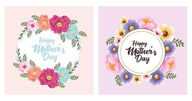 feliz dia de la madre tarjeta con flores establecer marcos vector