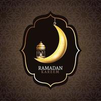 ramadan kareem celebration with lanterns hanging and moon vector