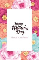 happy mothers day card with flowers square frame vector