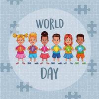 world autism day kids with puzzle pieces vector