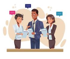 young business people talking workers characters vector