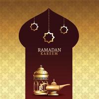 ramadan kareem celebration with lanterns and magic lamp vector