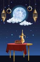 ramadan kareem celebration with teapot in table vector