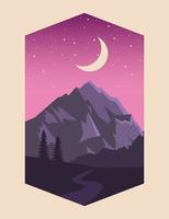 hermoso paisaje con escena de montaña y luna vector