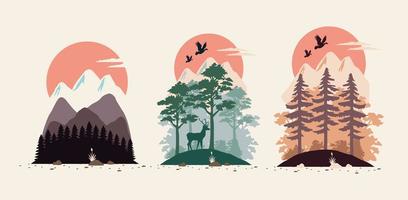 paquete de hermosos paisajes ambientados vector