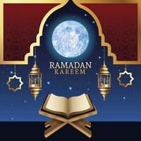 celebración de Ramadán Kareem con libro de Corán vector