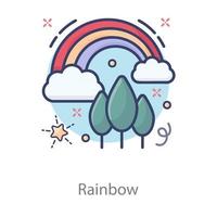 Rainbow and trees icon vector
