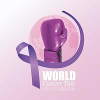 world cancer day poster with glove boxing and ribbon vector