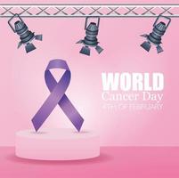 cartel del día mundial del cáncer con cinta y lámparas vector