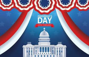 Cartel del feliz día de los presidentes con el edificio del capitolio de EE. UU. y la bandera vector