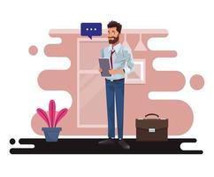 young businessman talking worker character vector