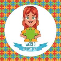 world autism day girl with puzzle pieces vector