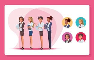 young business women workers characters vector