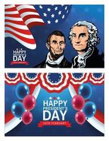 cartel del feliz día de los presidentes con lincoln y washington vector