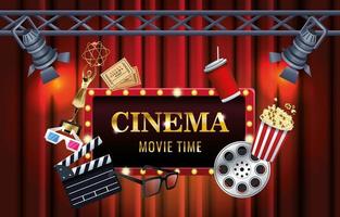 cinema entertainment with display and set icons scene vector