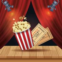 cinema entertainment with pop corn and tickets vector
