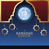 ramadan kareem celebration with golden stars hanging vector