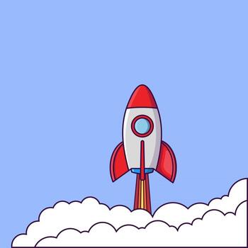 cohete con nube vector