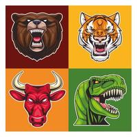 bundle of four wild animals heads characters vector