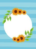 beautiful sunflowers garden in circular frame vector