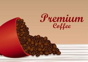 premium coffee lettering with grains in cup