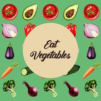 eat vegetables lettering poster with healthy food pattern