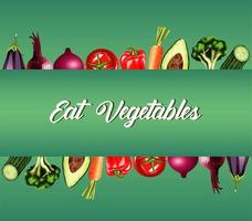 eat vegetables lettering poster with healthy food frame in green background vector