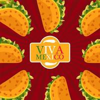 mexican food restaurant poster with tacos around lettering text vector