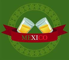 mexican tequila cups drink in ribbon frame vector