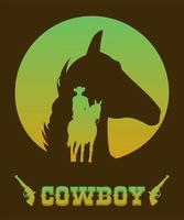 cowboy lettering in wild west poster with cowboy and horse head vector