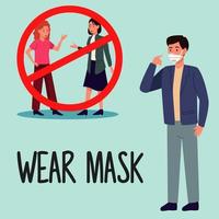 wear mask covid19 prevention campaign with people dont use masks vector