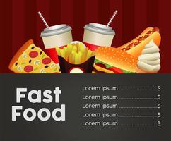 fast food menu template in black and red background vector