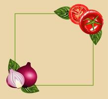 vegetarian healthy food frame with tomatoes and onions vector