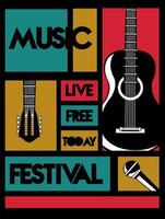 music festival lettering poster with guitar and microphone vector