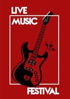 live music festival lettering poster with electric guitar in red background vector