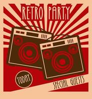 retro party music festival lettering poster with speakers vector