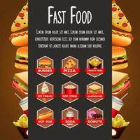 delicious fast food bundle menu with lettering template in frame vector